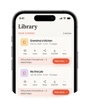 A phone showing a personal library of saved stories